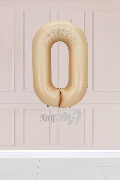 Atölye Mi 0 Caramel Number Balloon 34 Inch Sand Beige Wet Balloon