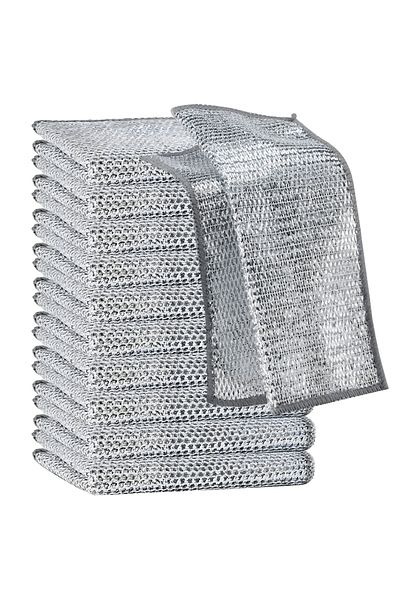 Teno Set of 10 Teno® Abrasive Cloths, steel wire fabric, double layer, non-stick, 20 x 20 cm, gray