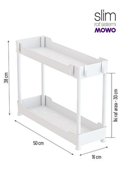 Mowo Home Slim Beyaz 2 Katlı Düzenleyici Banyo Mutak Rafı, Dolap Tezgah Altı Evye Altı Deterjanlık