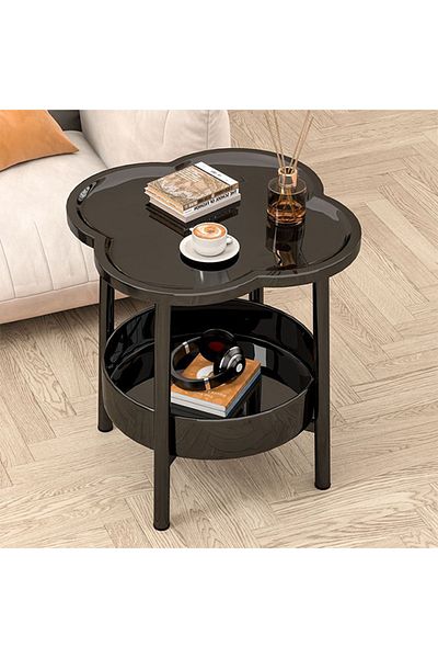 ENAR Black Side Table, 2-Tier End Table with Storage Shelf Basket, Coffee Table, Nightstand Accent Table