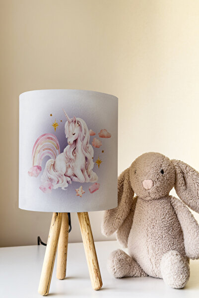 Talia Home Purple Unicorn Patterned Children's Room Lampshade Table Lamp Tlab-321