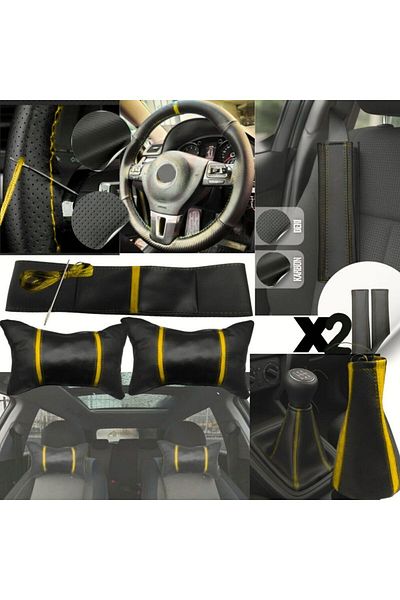 ZETOTO Universal Gear Gaiter Steering Wheel Cover Seat Belt Pad Set Neck Pillow Set Yellow