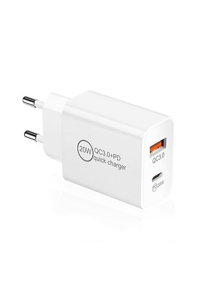 OEM Mobile phone charger, PD20W QC3.0 dual-port fast charger, charging head adapter, NAXSIR, white