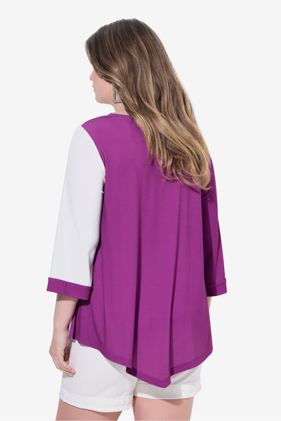 Şans Γυναικεία μπλούζα σε μεγάλο μέγεθος μωβ, λαιμόκοψη, ασύμμετρη κοπή, λουλουδάτο μοτίβο 65N38992