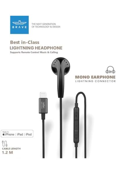 Brave سماعات Soundform مع موصل Lightning، سماعات أذن أحادية معتمدة من MFI مع