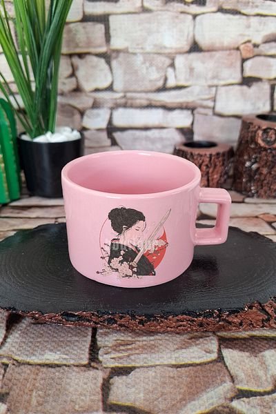 qoeuyl boutique Samurai Girl 2 Printed Anime Warrior Girl Japanese Manga Square Cup with Handle Pink Mug Cup