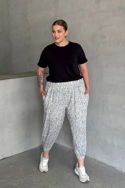 Stil Diva Plus Size Loose Trousers with Elastic Waist and Pockets 88-177
