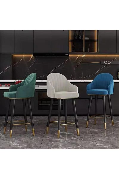 rexa Velvet Breakfast Bar Stool – Upholstered High Chair with Backrest & Footrest