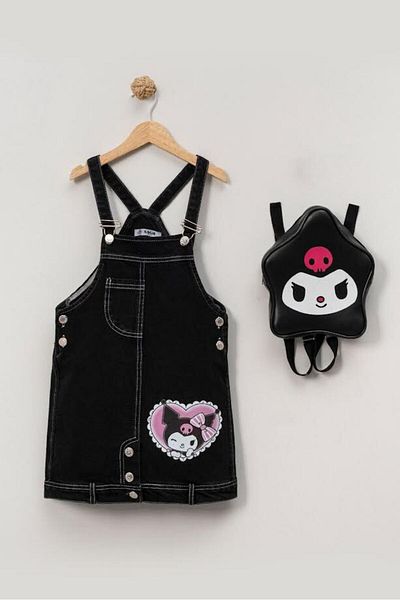 Aymini kids Kuromi Girl's Star Patterned Backpack Black Jeans with Giles Strap Cute Design