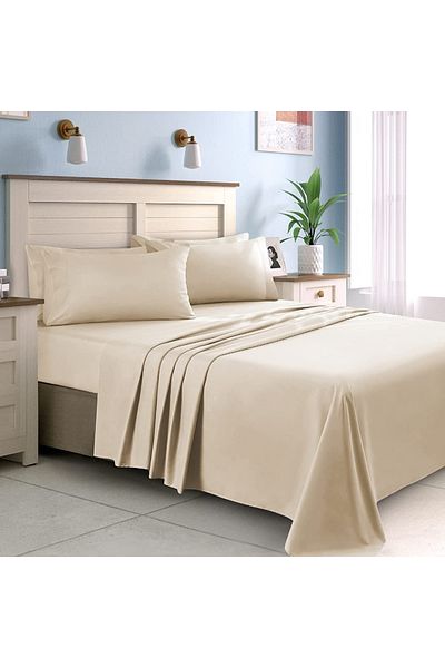 Five Store Bed sheet with elastic in 100% ranforce cotton, density 120 g/sqm, Cream, 90/200cm
