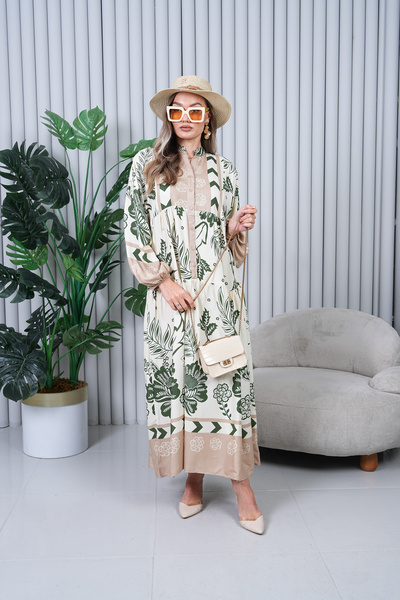 EL jadida Γυναικείο Μεγάλο Μέγεθος Χιτζάμπ Φόρεμα Βισκόζης Καφέ