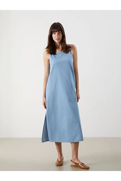 LC Waikiki LCW Comfort Indigo U λαιμόκοψη Ζανέ Φόρεμα