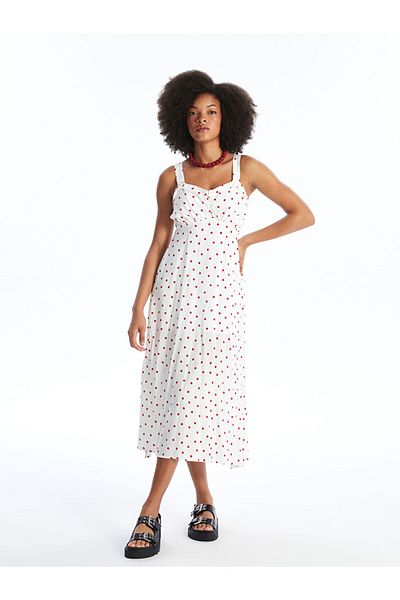 LC Waikiki Lcw Heart Collar Polka Dot Strap Women's Dress Fast Fashion