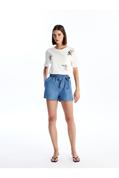 LC Waikiki Indigo Women's Elastic Waist Straight Jean Shorts