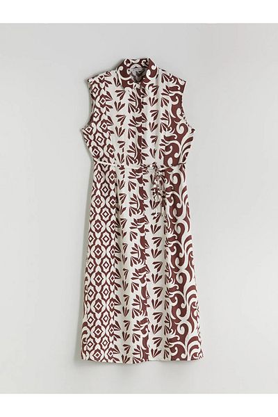 LC Waikiki Lcwaikiki Classic Brown Patterned Shirt Dress