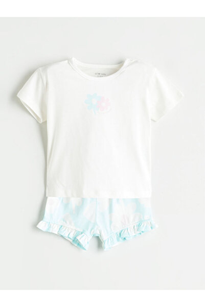 LC Waikiki Lcw Baby Ecru Floral Baby Girl T-Shirt and Shorts 2-Piece Set