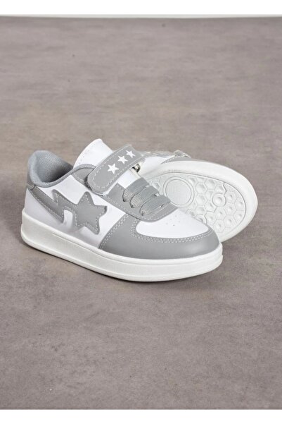 Diyar Pantofi de școală unisex gri-alb cu velcro, sport, confortabili și confortabili