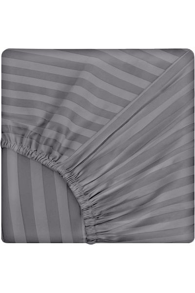 Five Store Fitted sheet with elastic in damask, density 130 g/m2, Grey, 90/200cm