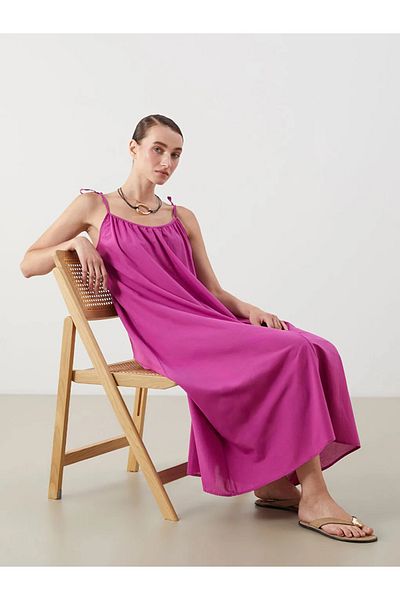 LC Waikiki Lcwaikiki Classic Fuchsia V Neck Strap Dress
