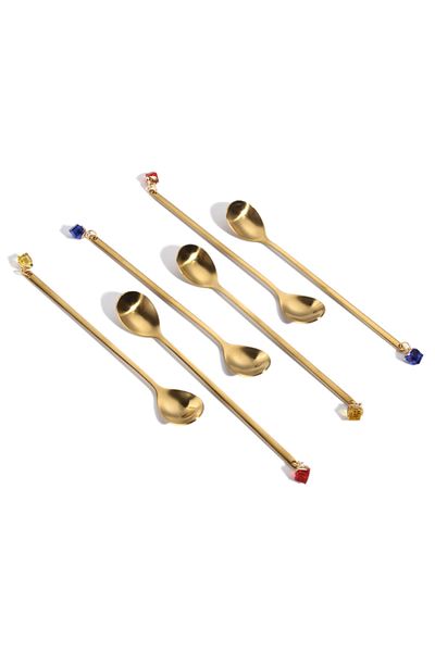 sharpdo 6-Piece Stainless Steel Coffee Spoon Set Gold