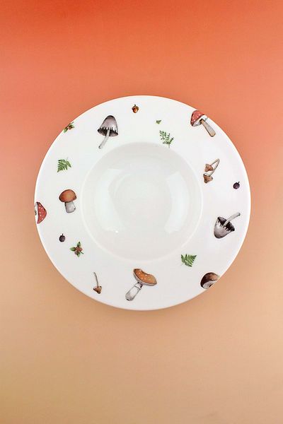 Bursa Porselen Dekor Mushrooms Porcelain Pasta Plate