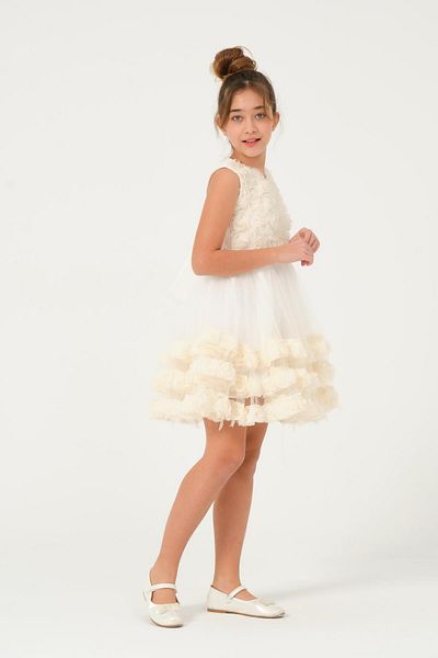 SUBU TASARIM Girl's Ruffle Detailed Evening Dress Ecru Tbskvc1020