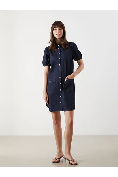 LC Waikiki LCW Comfort Indigo Shirt Collar Mini Jean Dress
