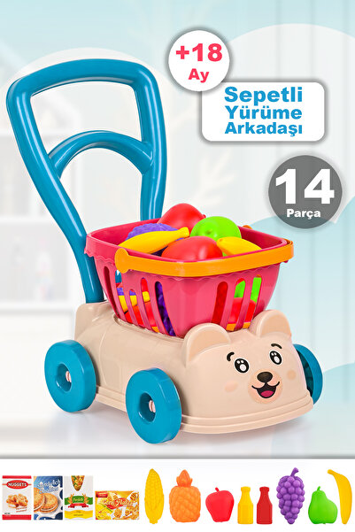 Meleni Toys 14 Parça Market Sepetli Yürüme Arkadaşı - İlk Adım Arabası Meyve ...