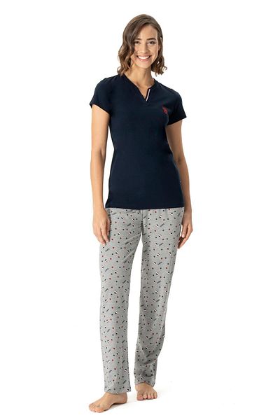 U.S. Polo Assn. US Polo AssnSet de pijamale pentru femei, cu decolteu în V, cu mâneci scurte