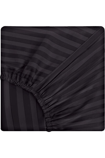 Five Store Damask fitted sheet, density 130 g/m2, Black, 90/200cm