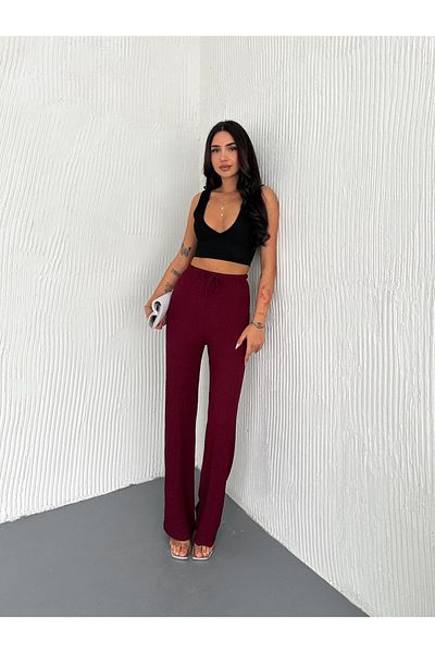 Giyimsel Gofre Bubble Lycra Women's Pants with Drawstring Waist and Elastic