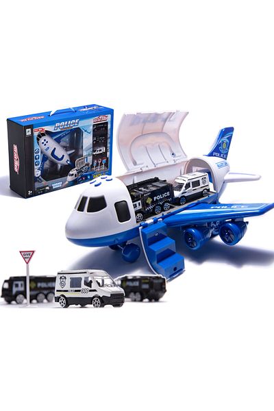 OEM Transport Aircraft with 3 Police Cars and Traffic Signs, Sound Signals and LED Lights