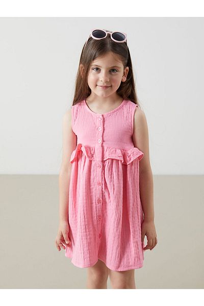 LC Waikiki Lcw Front Buttoned Muslin Girl's Dress Fast Fashion