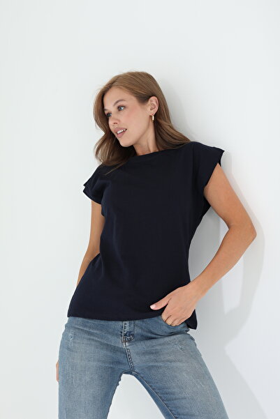 Tight Lady Tricou 100% bumbac pentru femei, albastru bleumarin închis, cu asp...