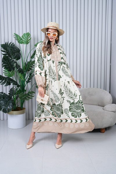 EL jadida Γυναικείο Μεγάλο Μέγεθος Χιτζάμπ Φόρεμα Βισκόζης Καφέ