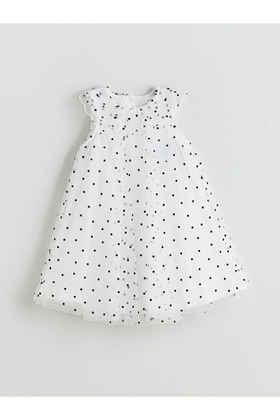 LC Waikiki Ecru Polka Dot Girl's Lace Dress