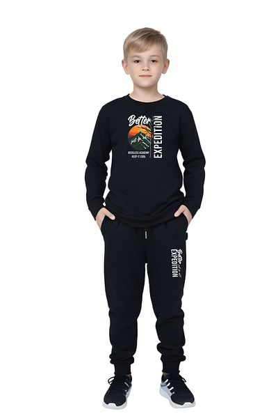 FYK KİDS Boy's Expedition Printed Zero-Collar Religion Bottom-Up Set
