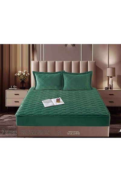 CHIRASO Set Topper Pat CHIRASO, CATIFEA, ELASTIC 140x200+30cm și 2 Fețe de Pernă 50x70cm, verde