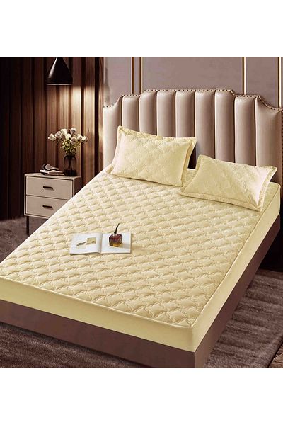 CHIRASO Set Topper Pat CHIRASO, CATIFEA, ELASTIC 140x200+30cm și 2 Fețe de Pernă 50x70cm, galben