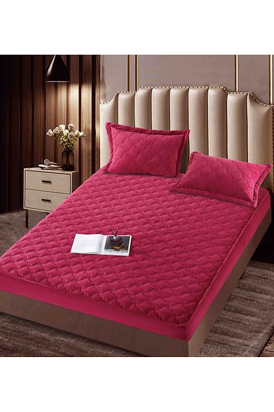 CHIRASO Set Topper Pat CHIRASO, CATIFEA, ELASTIC 140x200+30cm și 2 Fețe de Pernă 50x70cm, roșu