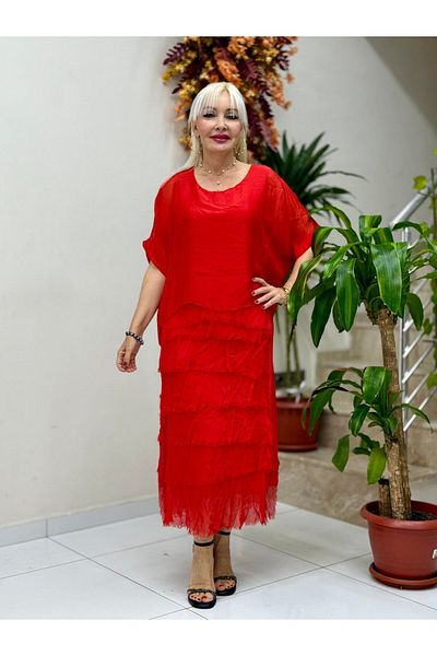 Punta Otantik Nc64740 Italian Layered Silk Dress Red
