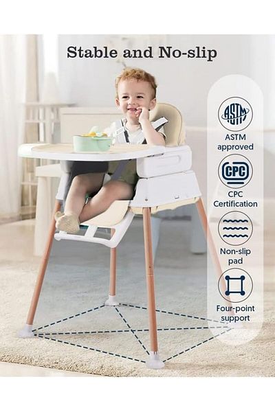 Yelajoy 3 in 1 Baby Dining High Chair,Foldable Easy Clean,Removable Cushion with Adjustable Foldable Feet