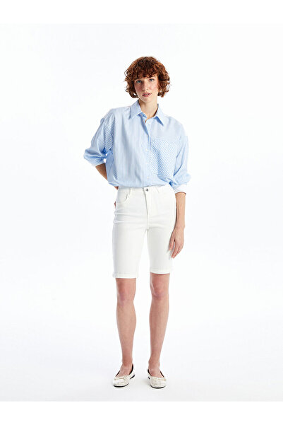 LC Waikiki White Regular Waist Bermuda Fit Women's Jean Shorts