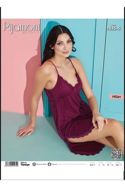 Pijamoni Very Comfortable Milan Fabric Nightgown with Thin Straps