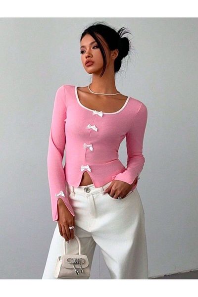 Touz Moda Μπλούζα με μακρύ μανίκι με κορδέλα με φιόγκο