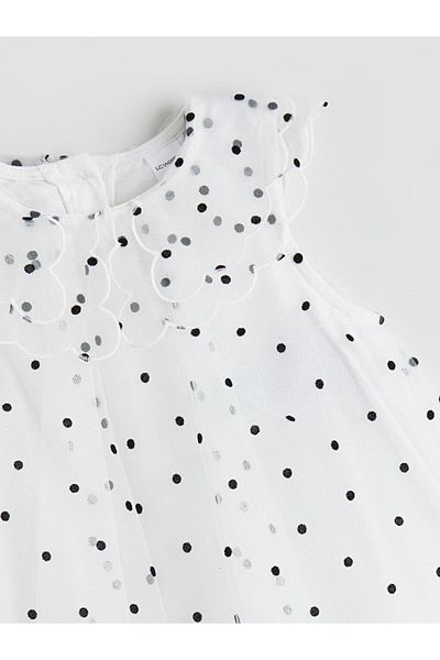 LC Waikiki Ecru Polka Dot Girl's Lace Dress