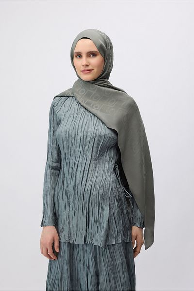 Qef Silk Jacquard Monogram Shawl Gray