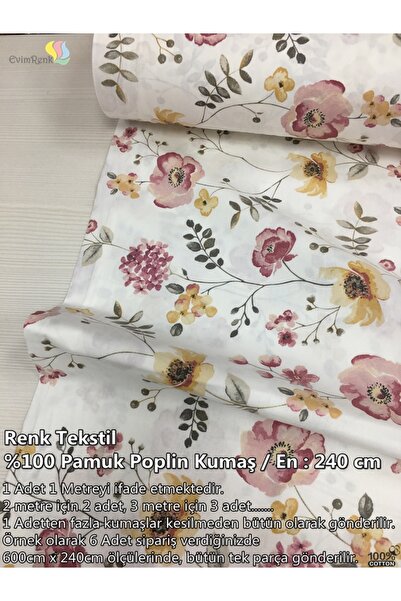 evimrenk Serene Florals %100 Pamuk Nevresimlik Poplin Kumaş