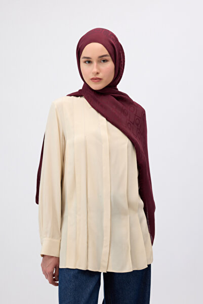 Qef İpek Jakar Monogram Şal Bordo