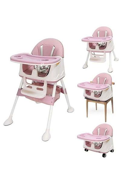 Yelajoy 3 In 1 Baby High Chair,Folding Height Adjustable,with Removable Plate,Stable and Safe,Pink